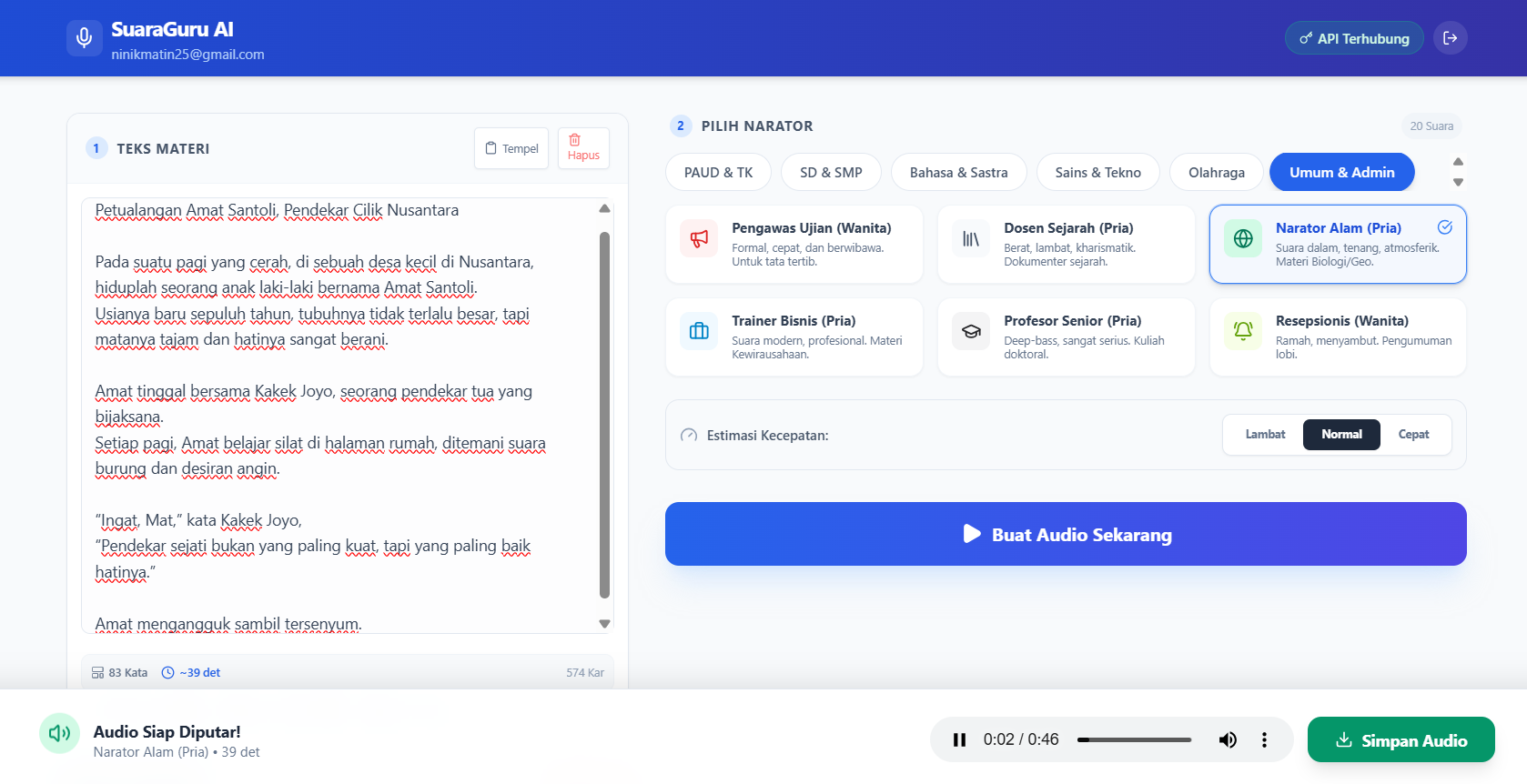 Ilustrasi Guru Santai Menggunakan Suara AI